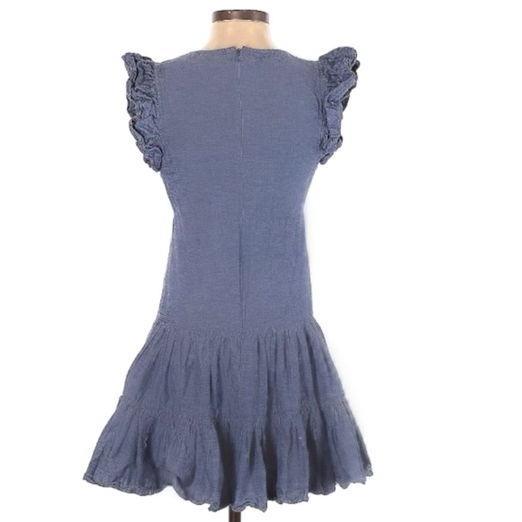 JILL Jill Stuart Dress Blue Chambray Tiered Ruffle Flutter Sleeve Mini. Size S - Picture 4 of 7